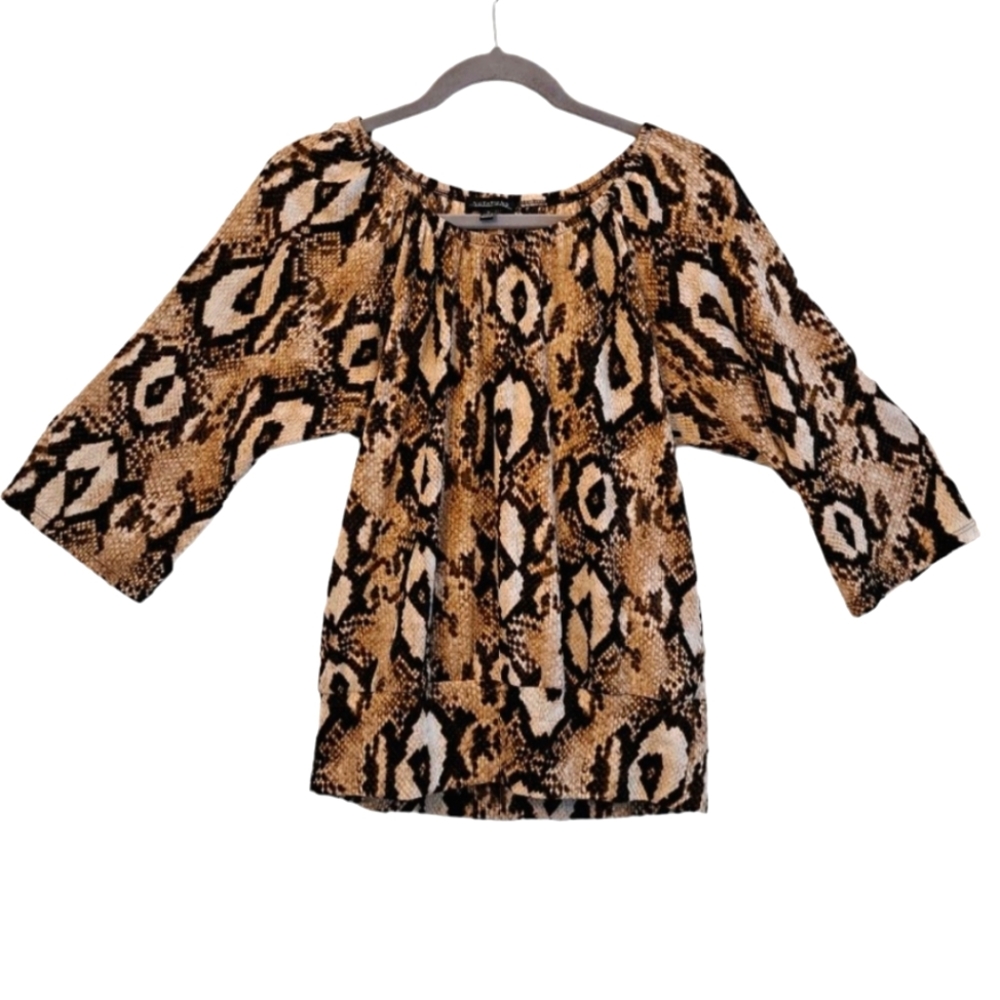 Notations Snake Print Blouse Brown Black Size Small